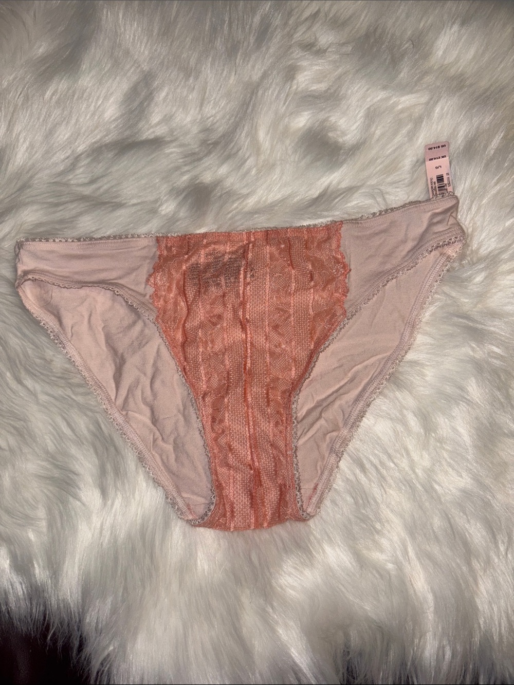 NWT Victoria’s Secret Lace-Front Bikini Panty in Blush and Coral L
